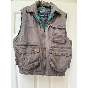 Ozark Trail men’s L 90s green plaid tan cargo outdoor puffy vest lumberjack outd